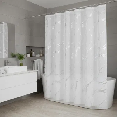 Hivvago 72" White And Silver Abstract Shower Curtain