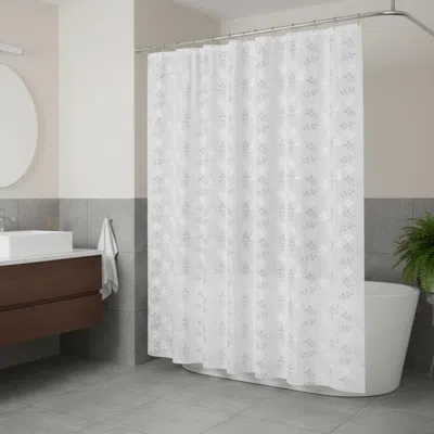 Hivvago 72" White And Silver Floral Shower Curtain