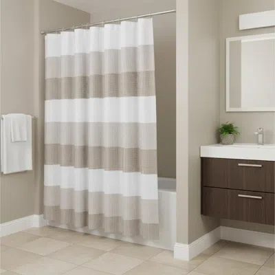 Hivvago 72" White And Taupe Striped Shower Curtain