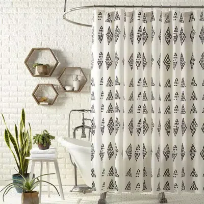 Hivvago 72 X 72 In. Cotton Polly Shower Curtain With Black White Rhombus Dots Pattern