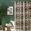 Hivvago 72 X 72 In. Cotton Poly Shower Curtain W/ Cream Brown Sun Star Medallion Pattern