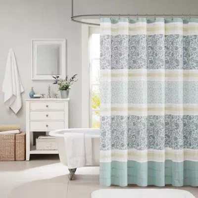 Hivvago 72 X 72-in Cotton Shower Curtain With Teal Blue Grey Cream White Paisley Pattern