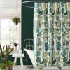 Hivvago 72 X 72 Inch Cotton Poly Shower Curtain With Garden Leaves Herb Floral Pattern In Green