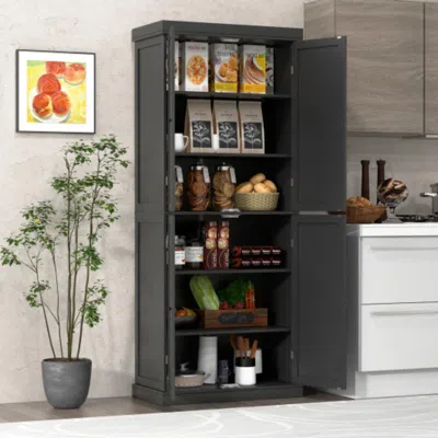 Hivvago 72.5 Inches Tall Buffet Cabinet With 6-tier Shelves And 4 Doors-black