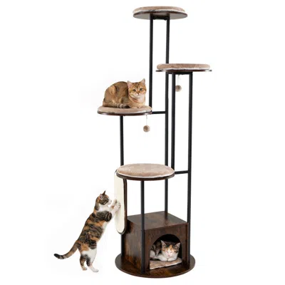 Hivvago 72-inch Tall Multi-level Cat Condo With Top Perch Platforms And Removable Washable Mats In Brown