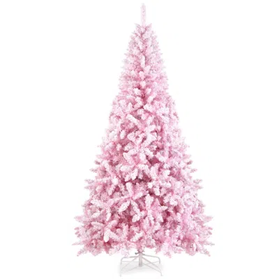 Hivvago 7.5 Feet Flocked Christmas Tree In Pink