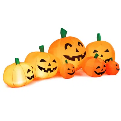 Hivvago 7.5 Feet Halloween Inflatable 7 Pumpkins Patch With Led Lights In Orange