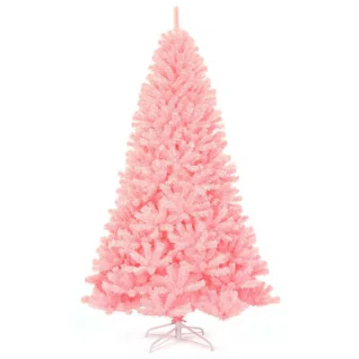 Hivvago 7.5 Feet Hinged Artificial Christmas Tree Full Fir Tree In Pink