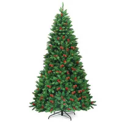 Hivvago 7.5 Feet Pre-lit Hinged Christmas Tree With 550 Led Lights And Sturdy Metal Stand In Green