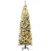 Hivvago 7.5 Feet Pre-lit Snow Flocked Artificial Pencil Christmas Tree With Led Lights In Gold
