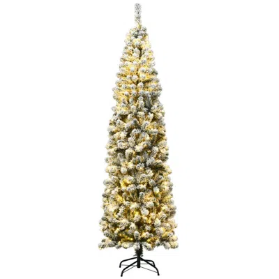 Hivvago 7.5 Feet Pre-lit Snow Flocked Artificial Pencil Christmas Tree With Led Lights In Gold