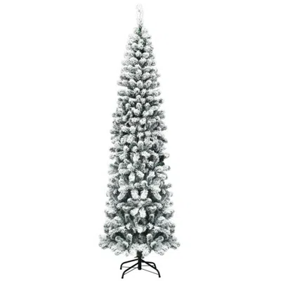 Hivvago 7.5 Feet Unlit Hinged Snow Flocked Artificial Pencil Christmas Tree With 641 Tips