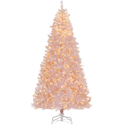 Hivvago 7.5 Ft Tall Prelit Christmas Tree Douglas Fir Artificial Christmas Tree With Realistic Branches In Pink