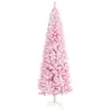 Hivvago 7.5 Ft Tall Unlit Snow Flocked Artificial Christmas Tree Slim Pencil Xmas Tree With Pine Shape And R In Pink
