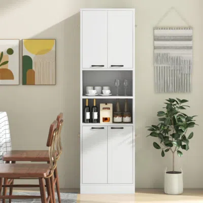 Hivvago 75 Inch Kitchen Pantry Cabinet Tall Cupboard With Doors And Shelves-white