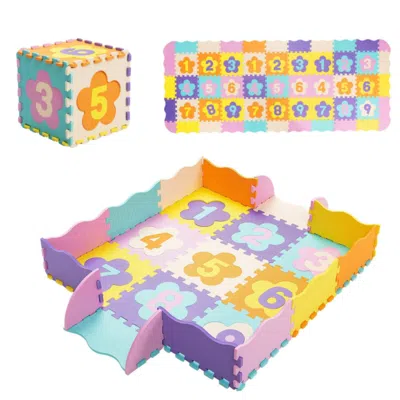 Hivvago 75 Pieces Baby Foam Interlocking Play Mat With Fence With Detachable Numbers In Blue