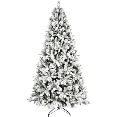 Hivvago 7.5ft Flocked Christmas Tree With 400l Colorful Led Lights With G45 Ball In White
