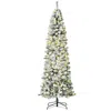 Hivvago 7.5ft Pre-lit Snow-flocked Slim Douglas Fir Artificial Christmas Tree With Realistic Branches In Multi