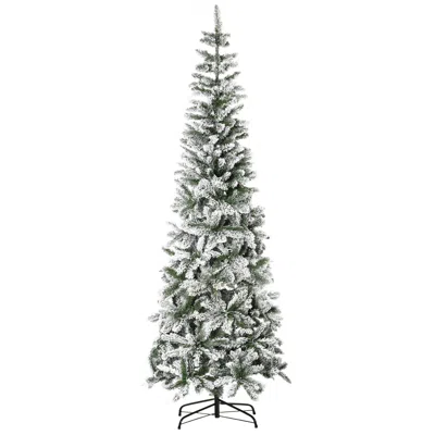 Hivvago 7.5ft Unlit Snow-flocked Slim Pine Artificial Christmas Tree With Realistic Branches And 668 Tips In Green