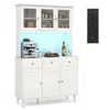 Hivvago 77 Inches Kitchen Pantry Storage Cabinet With Led Lights And Power Outlets-white