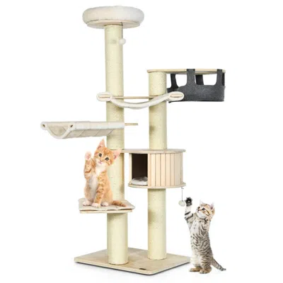 Hivvago 77.5-inch Cat Tree Condo Multi-level Kitten Activity Tower With Sisal Posts- Beige In Sand