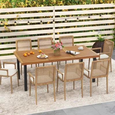 Hivvago 79" Acacia Wood Dining Table 8-person Patio Table With 1.9" Umbrella Hole And Adjustable Foot Pads In Blue