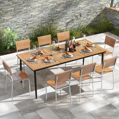 Hivvago 79" Acacia Wood Outdoor Dining Table For 8 With 1.9" Umbrella Hole In White