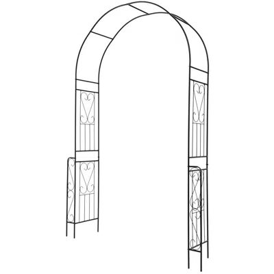 Hivvago 7.9 Feet Metal Garden Arch Backdrop Stand With Fence For Climbing Plants-black