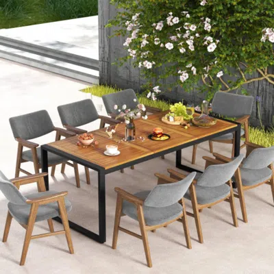 Hivvago 79 Inch Acacia Wood Patio Table With 1.9 Inch Umbrella Hole For Garden And Poolside In Brown