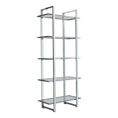 Hivvago 79 Inch Bookcase, Metal Frame, Tempered Glass Shelves, Polished, Silver