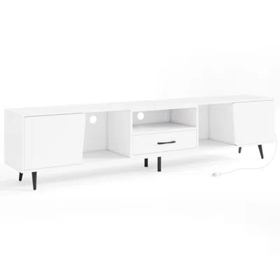 Hivvago 79" Tv Stand For Tvs Up To 90 Inches Entertainment Center Wood Media Console Table Modern Mid Centur In White