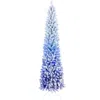 Hivvago 7ft Blue Gradient Flocked Pencil Christmas Tree With 300 Warm White Led Lights In Blue