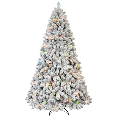 Hivvago 7ft Flocked Christmas Tree With 500 Colorful Ul Lights And 45 Natural Pine Cones 1124 Snowy Pvc Tips In Multi