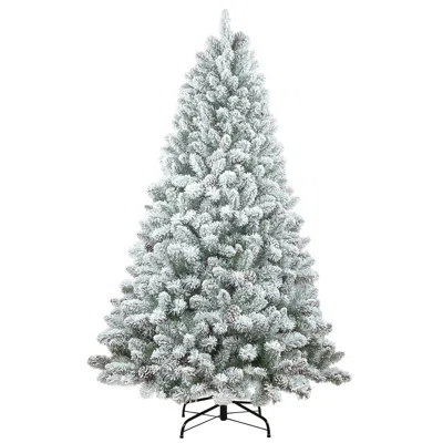 HIVVAGO 7FT FLOCKED CHRISTMAS TREE WITH PINE CONES