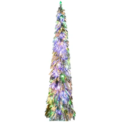 Hivvago 7ft Tall Prelit Pencil Artificial Christmas Tree Holiday Dãcor With 534 Snow Flocked Branches In Multi