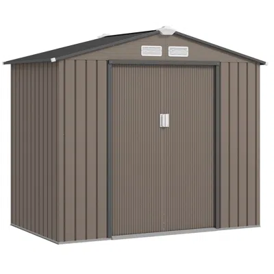 Hivvago 7x4 Ft Metal Garden Tool Shed With Sliding Doors In Brown