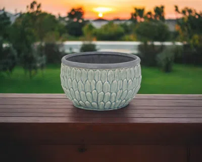 Hivvago 8" Aqua Textural Tone On Tone Ceramic Indoor Outdoor Round Pot Planter In Gray