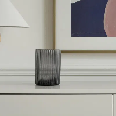 Hivvago 8" Black Cylinder Ribbed Glass Table Vase In Gray