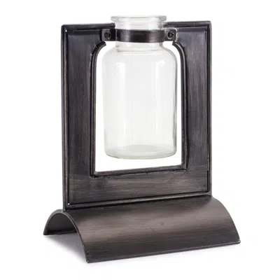 Hivvago 8" Black Round Metal Table Vase