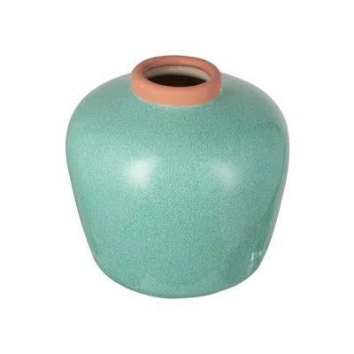 Hivvago 8" Brown Round Ceramic Table Vase In Blue