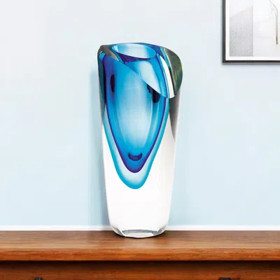 Hivvago 8" Clear And Blue Crystal Table Vase In Multi