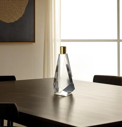 Hivvago 8" Clear And Gold Geo Faceted Crystal Tabletop Taper Candlestick In Transparent