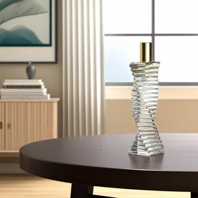 Hivvago 8" Clear And Gold Twisted Crystal Tabletop Taper Candlestick In Silver