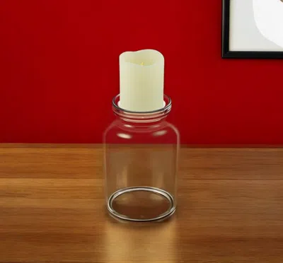 Hivvago 8" Clear Glass Centerpiece Pillar Candle Holder With Candle In Transparent