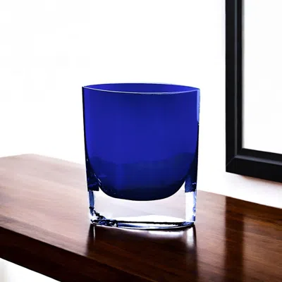 Hivvago 8" Cobalt And Clear Oval Lead Free Crystal Table Vase In Blue