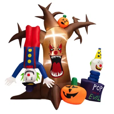 Hivvago 8 Feet Halloween Inflatable Tree Giant Blow-up Spooky Dead Tree With Pop-up Clowns