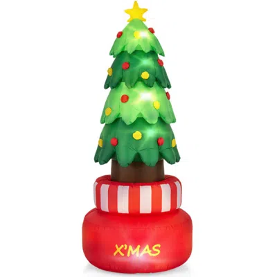 Hivvago 8 Feet Inflatable Rotating Xmas Tree With Built-in Led Lights And Water Bags In Multi