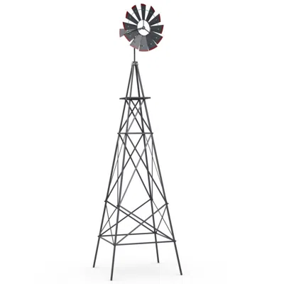 Hivvago 8 Feet Windmill Metal Ornamental Wind Wheel Weather Resistant-green In Gray
