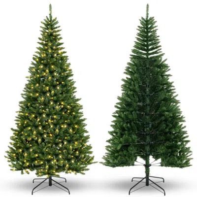 Hivvago 8 Ft Corner Artificial Christmas Tree With 1137 Branch Tips And 360 Warm White Led Lights In Green