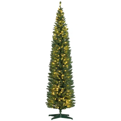 Hivvago 8 Ft Tall Pre-lit Slim Noble Fir Artificial Christmas Tree With 300 Warm White Led Lights And 618 Ti In Green